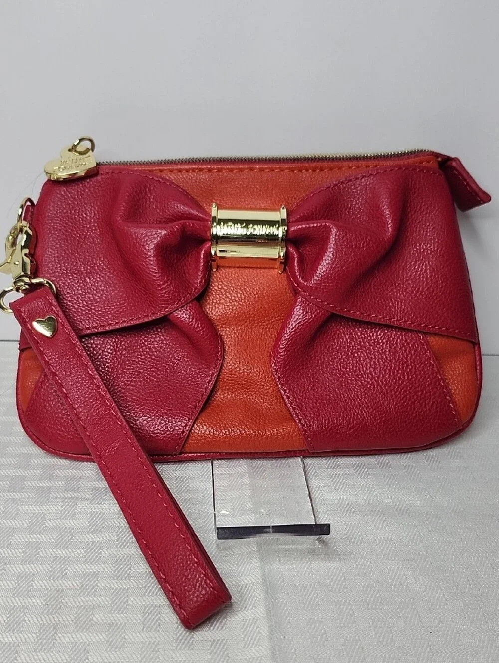 Betsey Johnson Red Orange Bow Wristlet Clutch NWOT